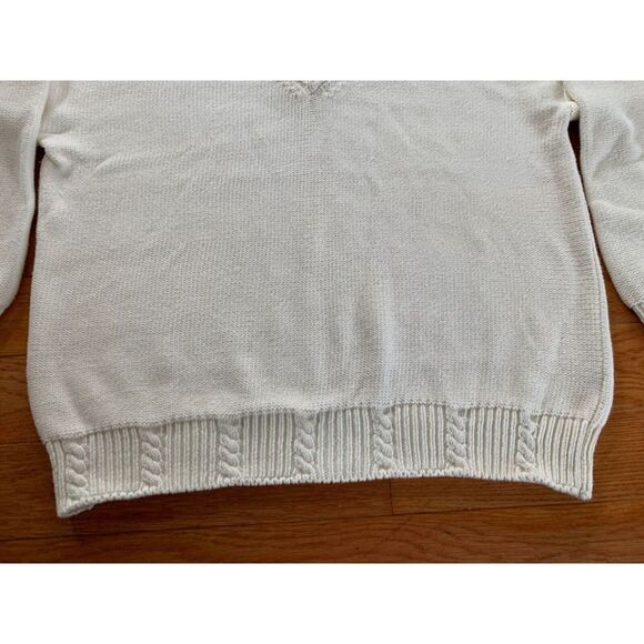 Vintage Eddie Bauer  100% Cotton VNeck Pullover Sweater Mens Large L Cream HEAVY - Picture 7 of 9